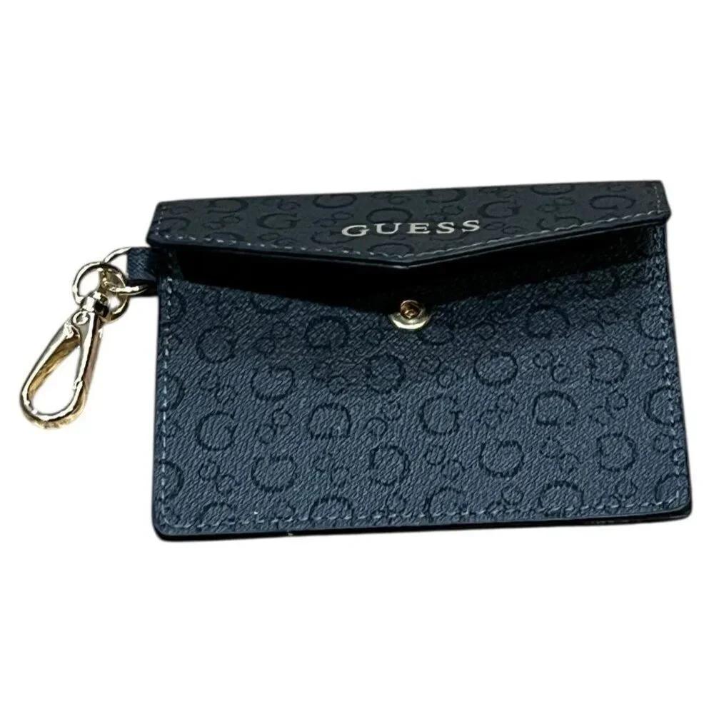 GUESS Slim Card Case Clip Wallet Black Gray New Snaps Logo